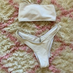 white bandeau bathing suit